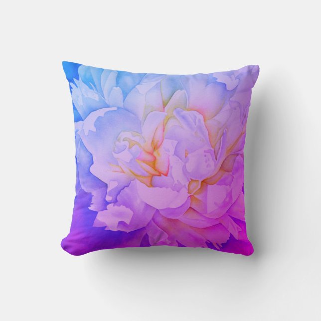 Coussin Elégante aquarelle rose bleu peony floral (Recto)