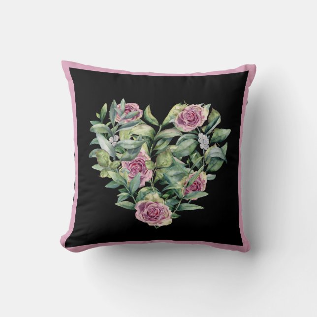 Coussin Elégante Aquarelle rose moderne Rose Coeur (Recto)