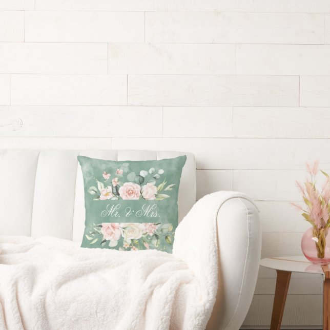 Coussin Elégante aquarelle verte florale M. & Mme Rustic (Canapé)