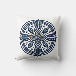 Coussin Elégante Broderie Florale Bleue