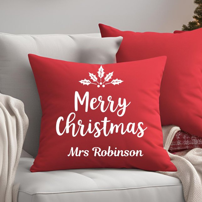 Coussin Élégante calligraphie Joyeux Noël Rouge Custom (Créateur téléchargé)