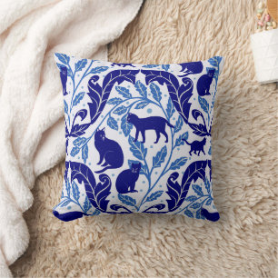 Coussin Élégante Chinoiserie Bleu noir chat-Whimsical