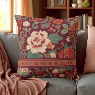 Coussin Élégante Chinoiserie Bourgogne Floral Bridesmaid