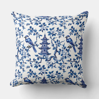 Coussin Elégante Chinoiserie Pagode et Oiseaux