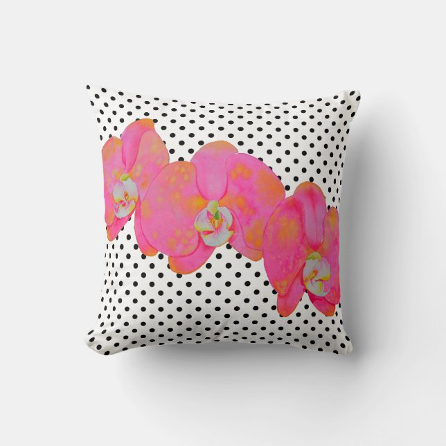 Coussin Elégante couleur rose rétro orchidées pois (Recto)