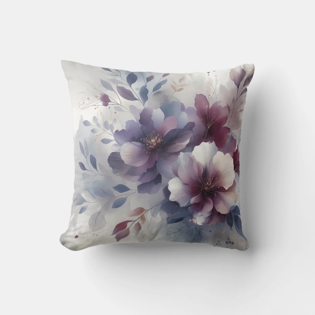 Coussin Elégante couleur violet aquarelle Floral (Recto)