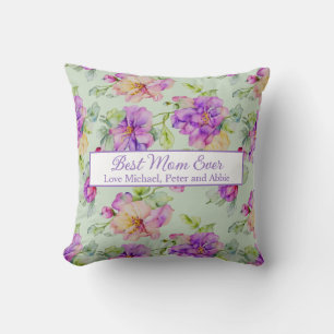 Coussin Elégante couleur violet de l'aquarelle fleurie Bes