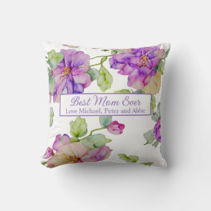 Coussin Elégante couleur violet de l'aquarelle fleurie Bes