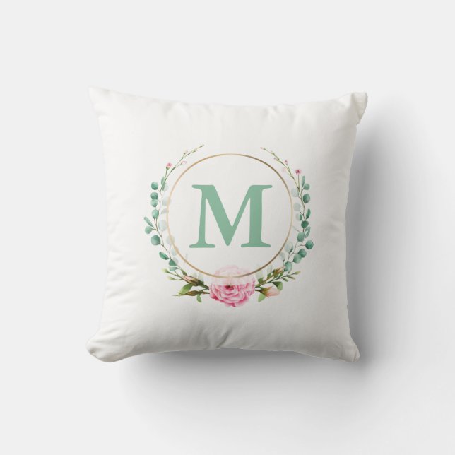 Coussin Élégante couronne de fleurs de rose rose avec votr (Recto)