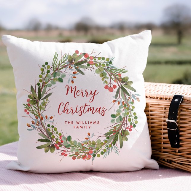 Coussin Élégante couronne de Noël Joyeux (Créateur téléchargé)