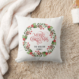 Coussin Elegante couronne moderne et script Joyeux Noël