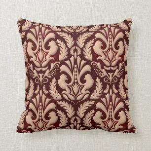 Coussin Elégante crème vintage damassée florale bordeau