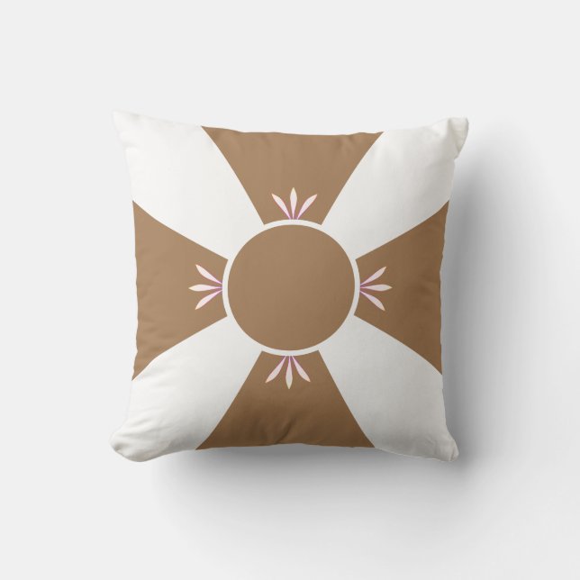 Coussin Elégante croix beige Brown sur blanc (Recto)