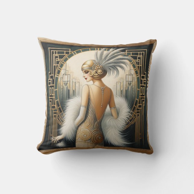 Coussin Élégante dame du Flapper des années 1920 du Roarin (Recto)
