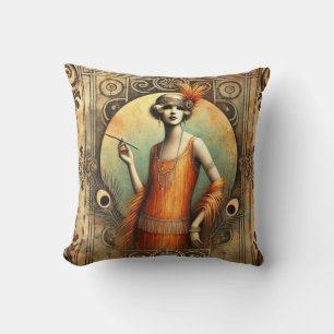 Coussin Élégante dame en effigie dans une robe orange, Art