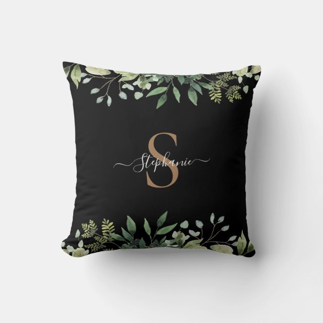 Coussin Élégante écriture botanique de monogramme doré Euc (Recto)