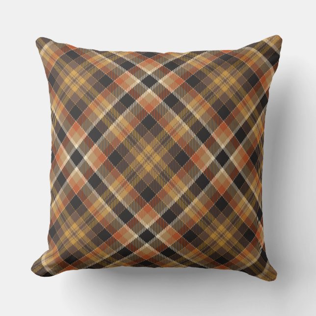 Coussin Élégante ferme et look champêtre écossais brun éco (Recto)
