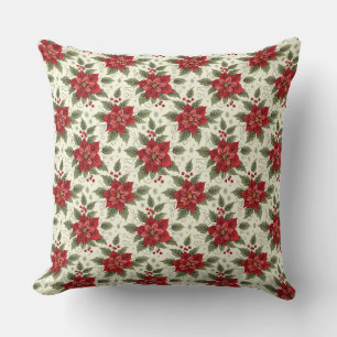 Coussin Élégante fête de Noël Poinsettia Throw PIllow