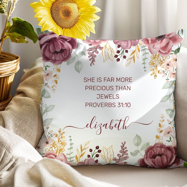 Coussin Élégante fleur rose pastel Proverbes 31 femme (Créateur téléchargé)
