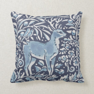 Coussin Elégante Forêt Bleue Blanc Cerfs Oiseaux Bois Ar