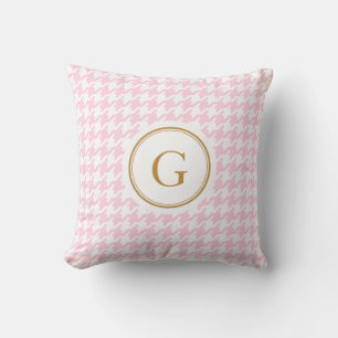 Coussin Elégante houndstooth rose tendance avec monogramme