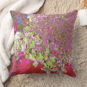 Coussin Élégante Hydrangea verte chartreuse, rose et bleue