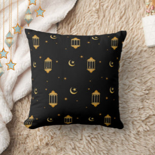 Coussin Élégante Lanternes d'or noir islamique Aïd/Ramadan