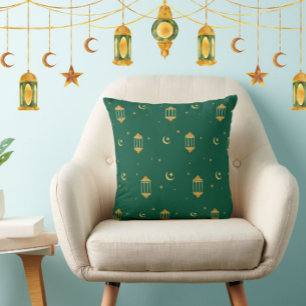 Coussin Élégante Lanternes d'or vert islamique Aïd/Ramadan
