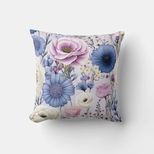 Coussin Elégante Lavande Bleu Fleur Jardin Floral (Recto)
