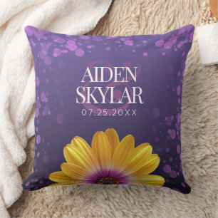 Coussin Elégante Marguerite dorée avec Mariage à Parties s