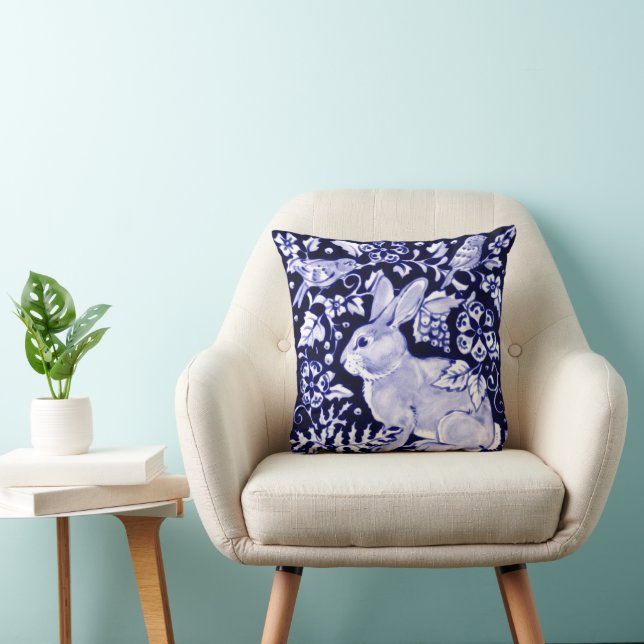 Coussin Elégante Marine Bleu Lapin Oiseaux de lapin Dedham (Chaise)