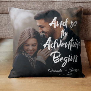 Coussin Élégante Mignonne AVENTURE COMMENCE Citer Mariage 