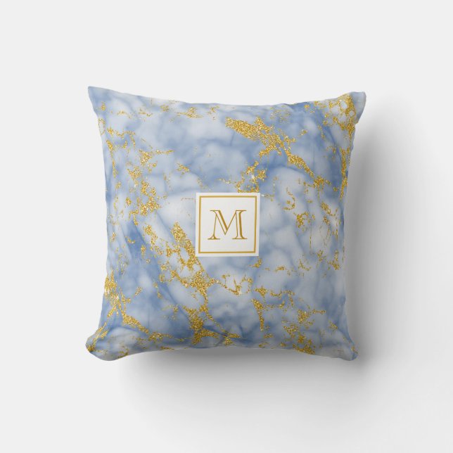 Coussin Elégante Parties scintillant en marbre bleu Monogr (Recto)