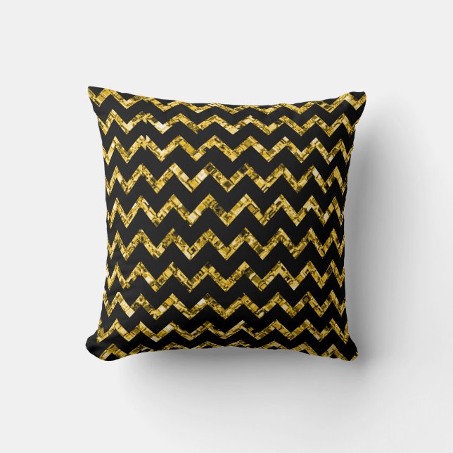 Coussin Elégante Parties scintillant Noir Or Chevron Strip (Recto)