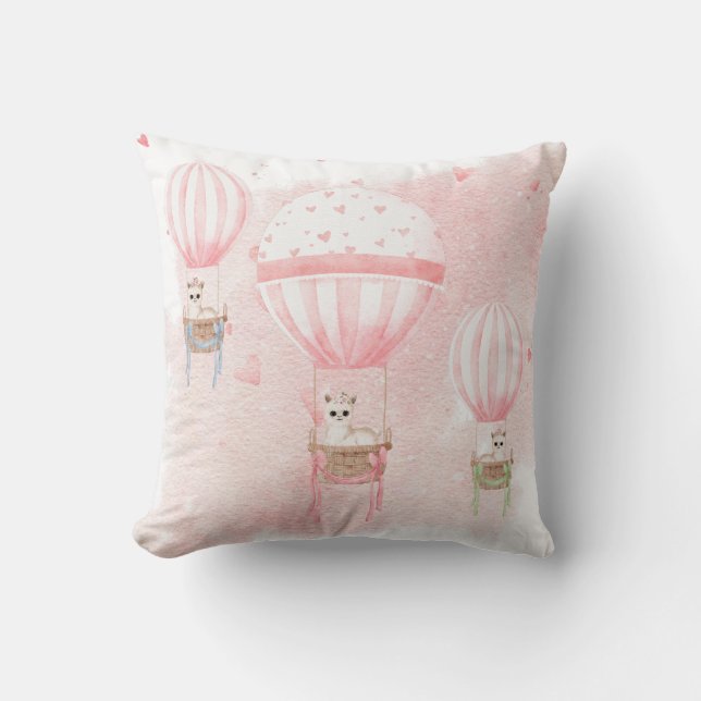 Coussin Élégante Pépinière Rose Hot Air Balloons Llama (Recto)