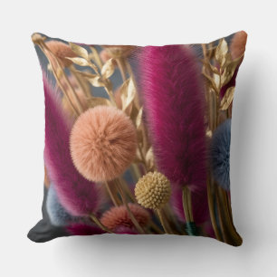 Coussin Élégante queue de lapin séchée et florale pom-pom