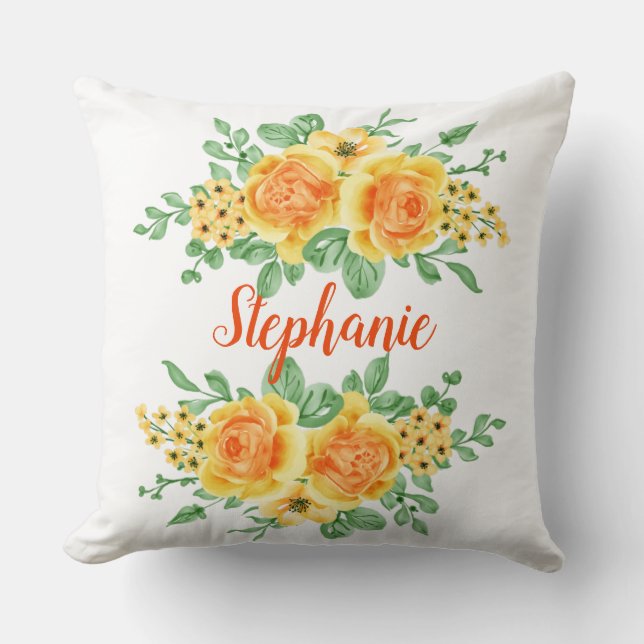 Coussin Élégante Rose Fleur Orange Jaune Personnalisée  (Recto)