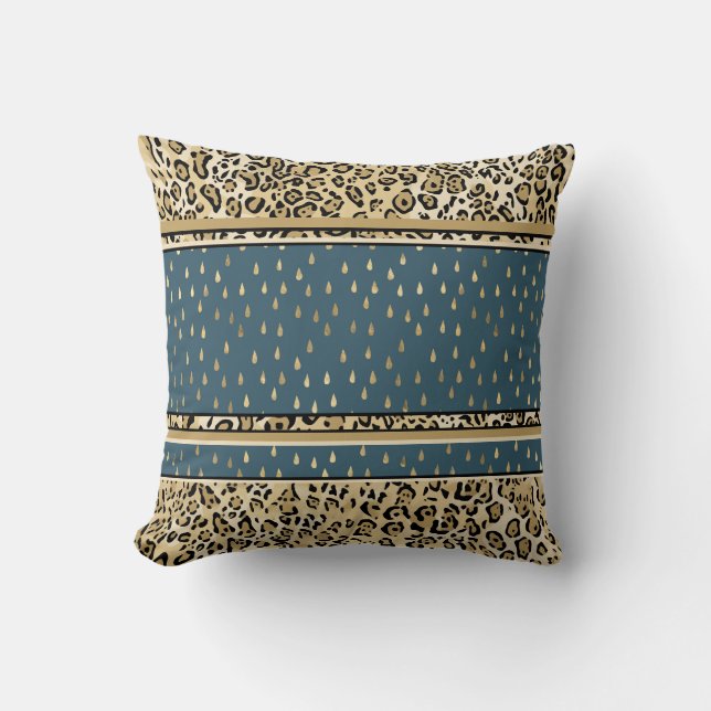 Coussin Élégante Teardrops bleu peau Empreinte de léopard (Recto)
