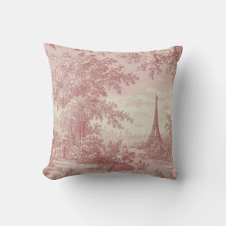 Coussin Elégante toile rose de Jouy Scène de Pays Français