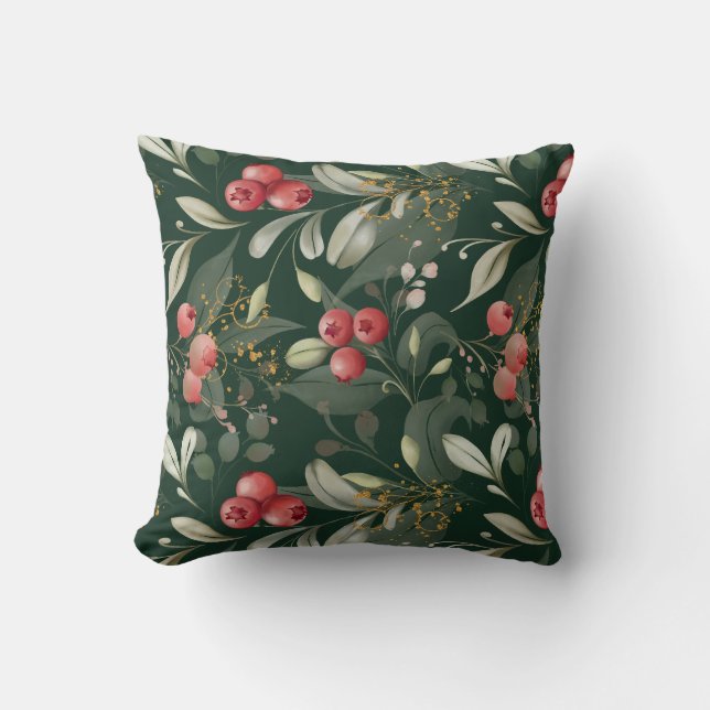 Coussin Élégante verdure traditionnelle de Noël et baies (Recto)