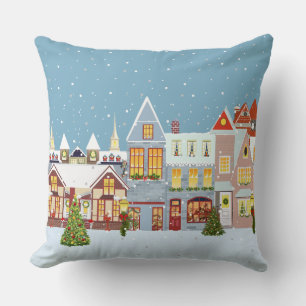 Coussin Élégante ville de Noël sur Sky Blue