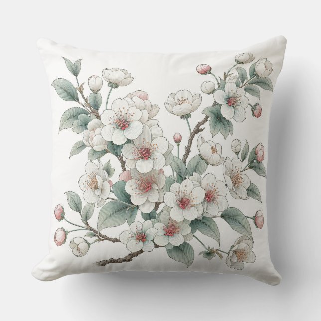 Coussin Élégantes fleurs de cerises en fleurs (Recto)