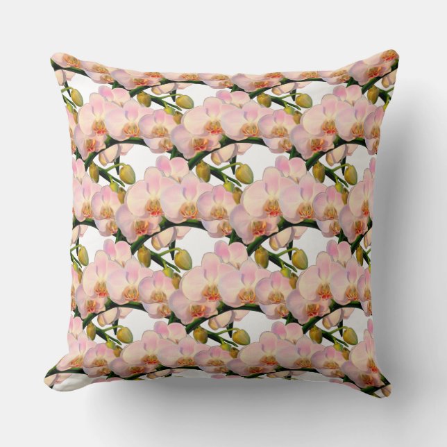 Coussin Élégantes fleurs d'orchidées en blanc (Recto)
