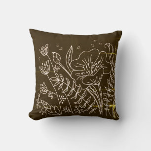 Coussin Élégantes fleurs marron et blanches modernes