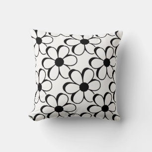 Coussin Élégantes fleurs noires et blanches sur fond blanc