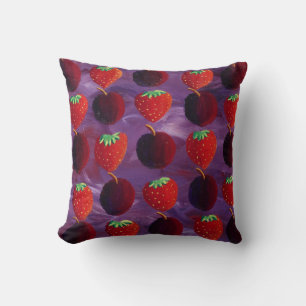 Coussin Élégantes fraises et prunes à motifs
