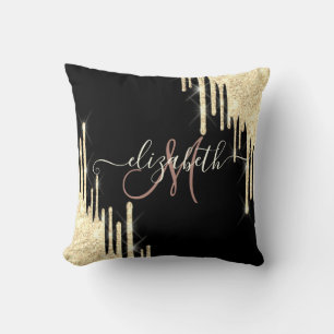 Coussin Élégantes gouttes de paillettes dorées Monogramme
