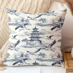 Coussin Elégantes grues bleues Vintages et Temple chinois