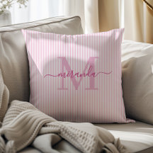 Élégantes rayures roses et blanches Monogramme Nom