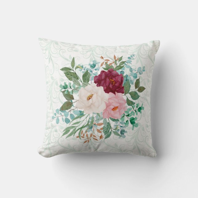 Coussin Élégantes roses et double menthe personnalisé doub (Recto)